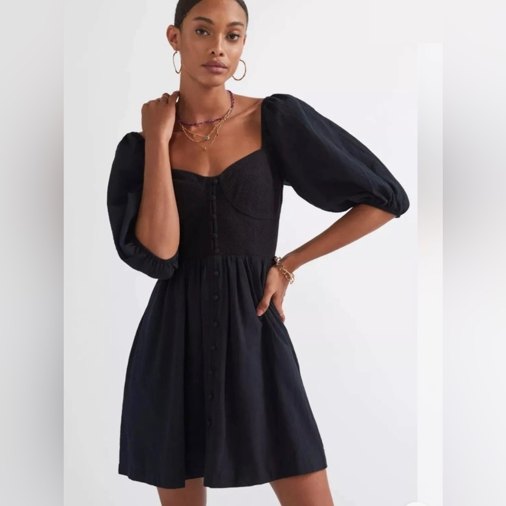 MAEVE by Anthropologie - Baby Doll black dress with puff sleeves. Size Medium